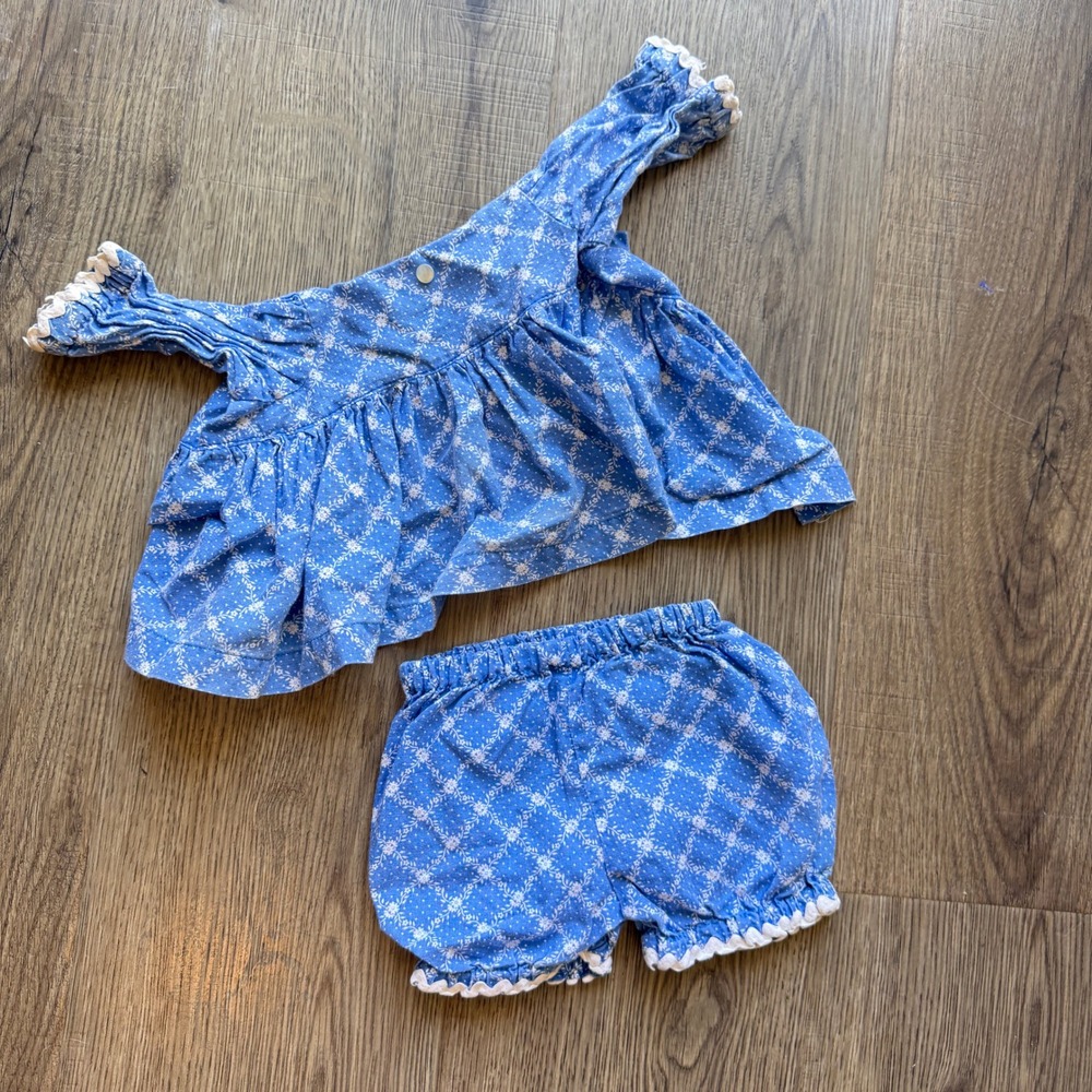 Vintage Blue Floral Lattice Top and Bloomers Set for Doll Vintage Handmade